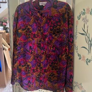 SILK LADIES BLOUSE PURPLE, MAGENTA, GOLD 16